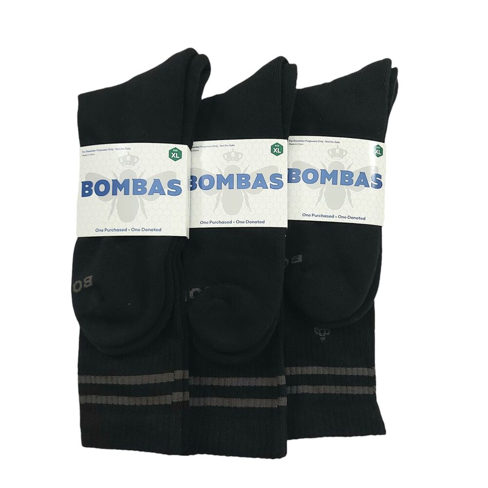 Bombas 3 Pair Calf Crew Socks Mens XL Black Gray Comfort